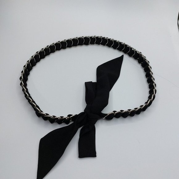 Unbranded Accessories - Black Chiffon Ribbon Looped Onto Jump Ring Waist Tie Belt
